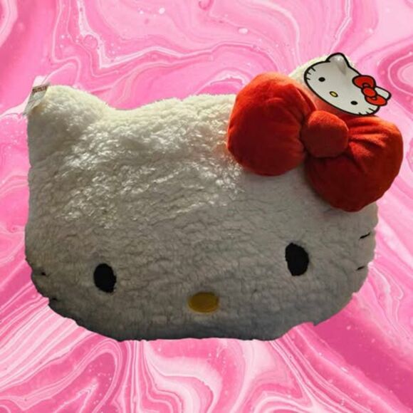 Hello Kitty Extra Large Sherpa Pillow With Red Bow - Picture 1 of 2